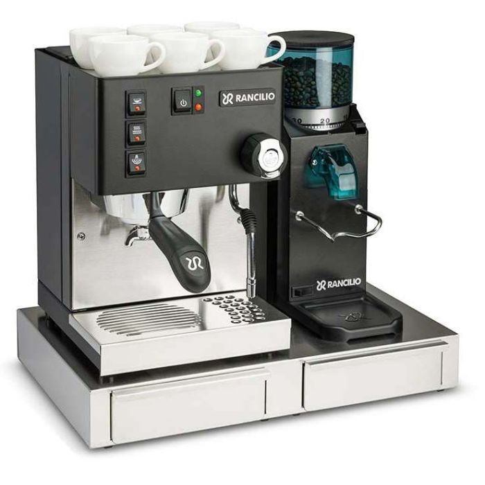Rancilio Silvia Espresso Machine and Rocky Grinder in Black
